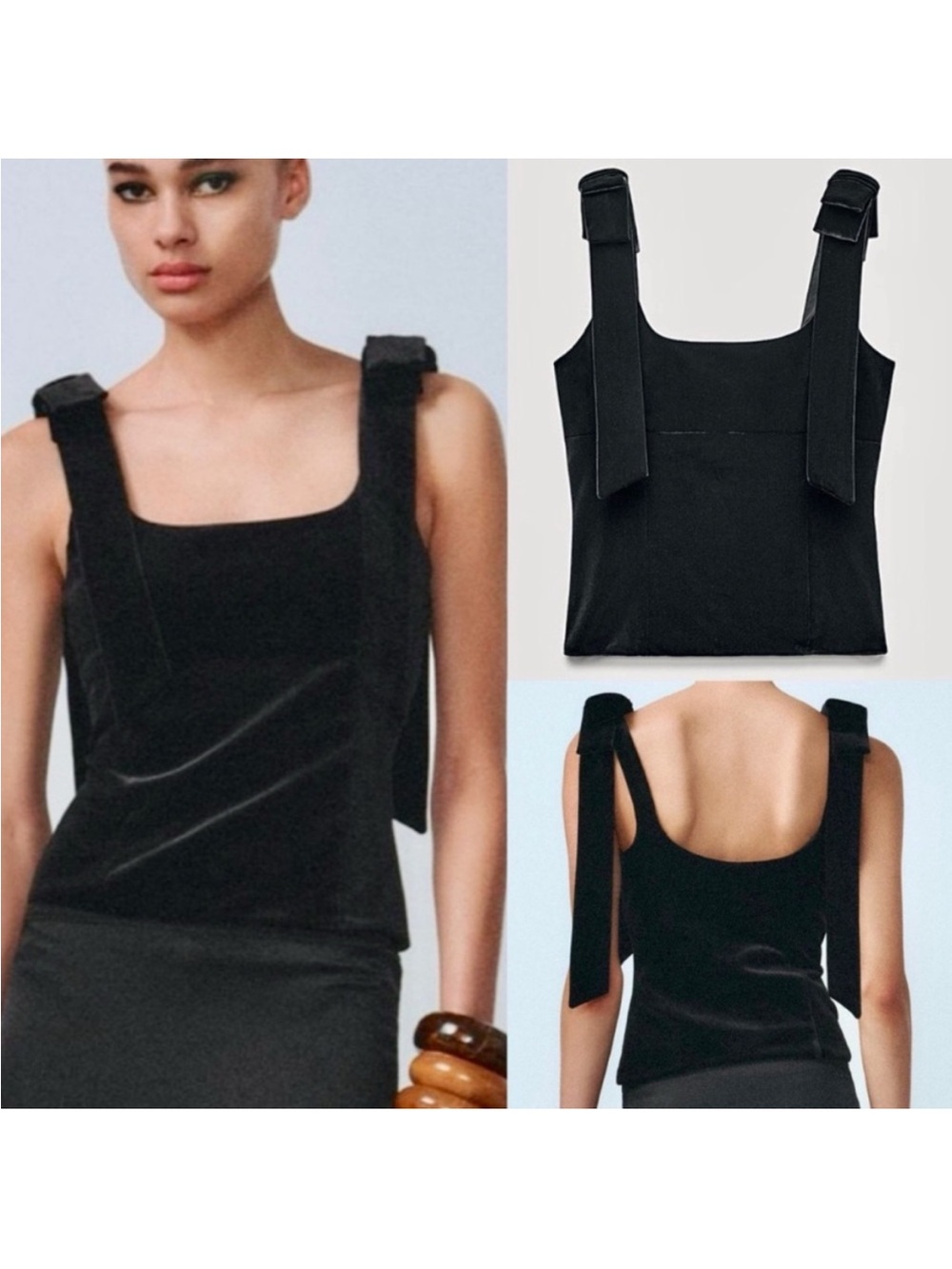 Zara Velvet Bow Tie Shoulder Top